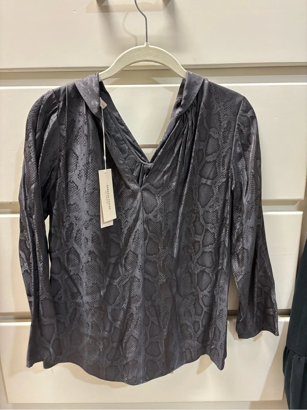 Womens Gray Rebecca Taylor Snake-Print V-Neck Blouse NWT